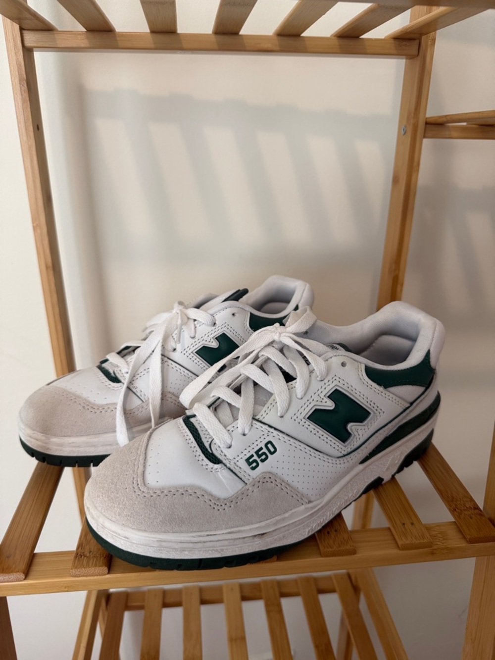 New Balance 550 White and Dark Green Retro Sneakers